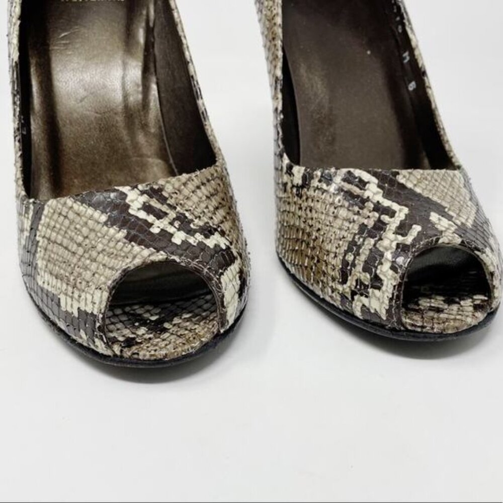Stuart Weitzman Snakeskin Python Leather Peep Toe… - image 4